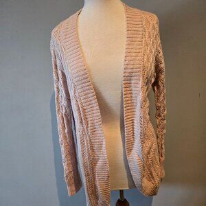 Kismet Crochet Knit Open Front Cardigan | Size Medium | Blush Pink
